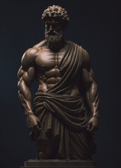  create a statue, of a muscular man, in soldier's clothing, ancient Greece, ultra definition, full screen, 8k, wide
