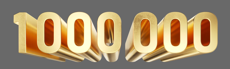 1.000.000 One million golden number. Metallic gold numbers