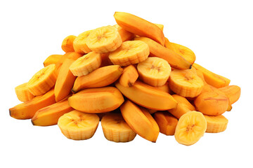 Wall Mural - A Golden Bounty of Ripe Banana Slices on a White or Clear Surface PNG Transparent Background.