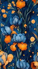 Wall Mural - Wallpaper seamless pattern of Iris flowers	