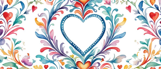 Wall Mural - Heart floral pattern background watercolor style4