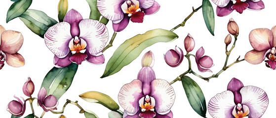 Wall Mural - Orchid flower pattern background watercolor style1