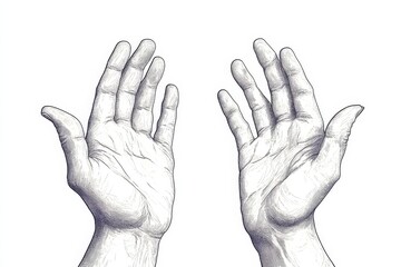 line drawing illustration of two hands with open palms, Generative AI