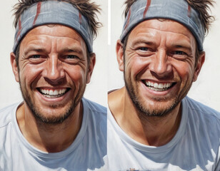 A smiling man with a headband enjoying a sunny day outdoors in casual attire