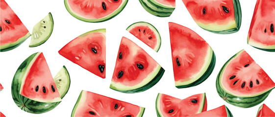 Wall Mural - Watermelon fruit pattern background watercolor style3