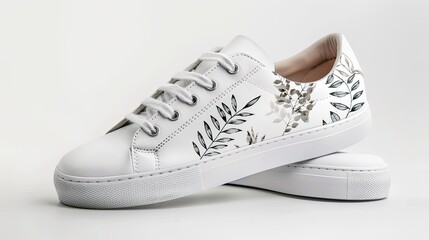 White Sneakers with Floral Pattern