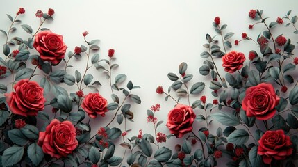 Wall Mural - Red roses on the white background