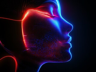 Wall Mural - Abstract Neon Face Portrait.