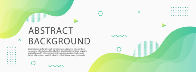 Wall Mural - Green gradient background template banner. Green abstract background with liquid shape. 3d Vector illustration, cover template, geometric shapes.