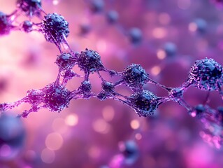 Poster - Abstract purple molecular structure,  background with bokeh.