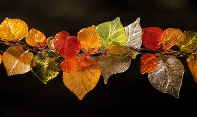 Wall Mural - Garland of glass leaves in fall colors, cozy background