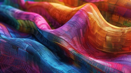 Poster - Vibrant and colorful fabric with flowing textures, showcasing an abstract design, perfect for artistic and creative projects.