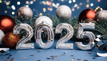 Wall Mural - new year 2025. Date numbers 2025 on a background of Christmas 