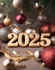 Wall Mural - new year 2025. Date numbers 2025 on a background of Christmas 