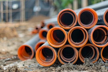 Plastic pipes in the ground during building construction