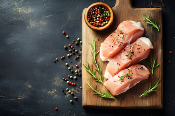 Wall Mural - Raw chicken meat cutting on a wooden board commercial advertising photo