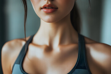 Close up of fit woman wearing a sports bra