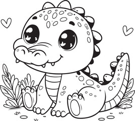 Wall Mural - A crocodile line art coloring book illustration for kids