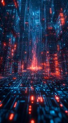Fototapete - Futuristic Cityscape with Neon Lights.
