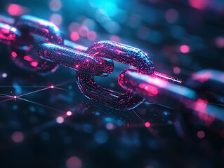 Poster - Futuristic Digital Chain Link with Neon Glow.