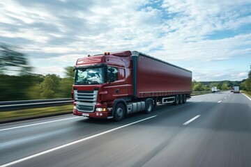 Wall Mural - A transport truck racing down a dual carriageway, with motion blur enhancing the feeling of speed and efficiency in logistics operations