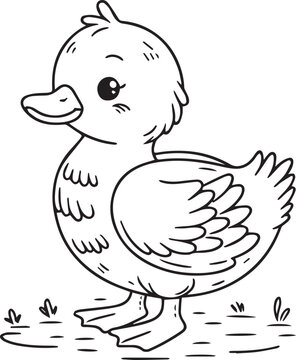 Duck lineart coloring book illustration