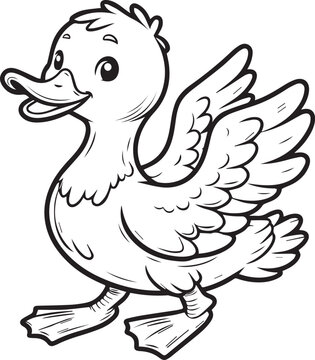 Duck lineart coloring book illustration