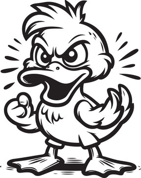Angry duck lineart coloring book illustration