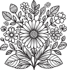 Wall Mural - A flower line art coloring book illustration