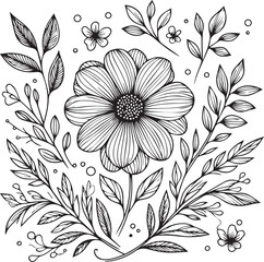 Sticker - A flower line art coloring book illustration