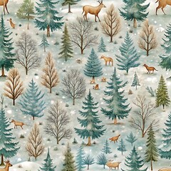 Seamless Winter Woodland Texture without Animals. Perfect for: Winter Holidays, Nature-Inspired Decor, Woodland-Themed Parties