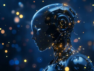 Poster - Futuristic Robot with Glowing Lights.