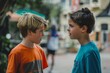 © Kevin - Two boys friends talking with each other, Generative AI