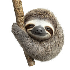 Wall Mural - 3D Illustration of Sleepy sloth hanging from a branch on transparent background