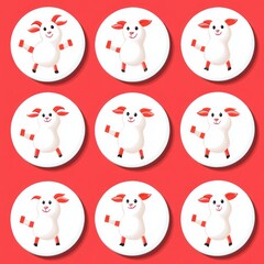 Sticker - A grid of cheerful cartoon sheep with red accents on a bright background.