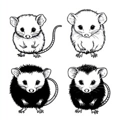 Wall Mural - Four illustrated mice in different colors and styles.