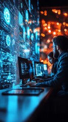 Poster - Programmer working on a project at night.