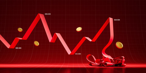 Falling red graph line, stock market and financial crisis