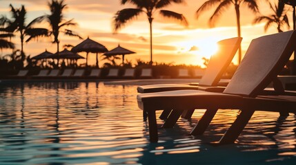 Wall Mural - A beach scene with a sunset in the background