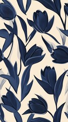 Naklejka na meble dark blue tulips with leaves, patterned in an Art Nouveau style