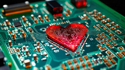 Poster - A heart shape embedded in a computer chip, symbolizing the fusion of technology and emotion