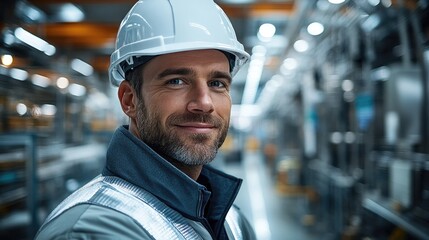 Aufkleber - Smiling industrial supervisor wearing hard hat posing in factory