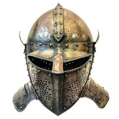 medieval knight helmet on transparent background, clipping path, png, 