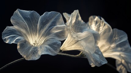 Poster - Delicate translucent flowers illuminated against a dark background