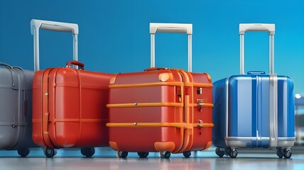 blue suitcase with luggage Baggage at the airport in 3D: Travel concept background