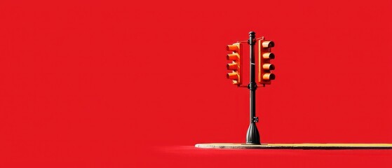 A minimalistic image of a traffic light against a vibrant red background, symbolizing stop and caution.