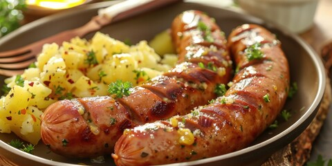 Sticker - Wiener Sausages Served with Potato Salad and Mustard