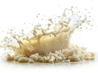 Fresh Rice Milk Splash in Motion on White Background