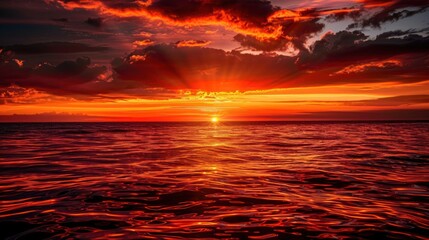 Wall Mural - Fiery Sunset Over the Ocean