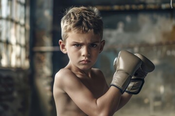 Boy Training Boxing Exercise Movement Concept, Generative AI